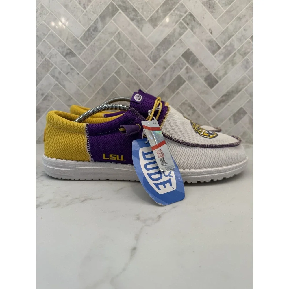 Hey Dude Wally Tri LSU Tigers Shoes Mens Size 13 Purple Gold Slip On Sneakers